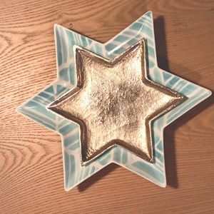 Crate and Barrel Star of David ceramic and metal plates